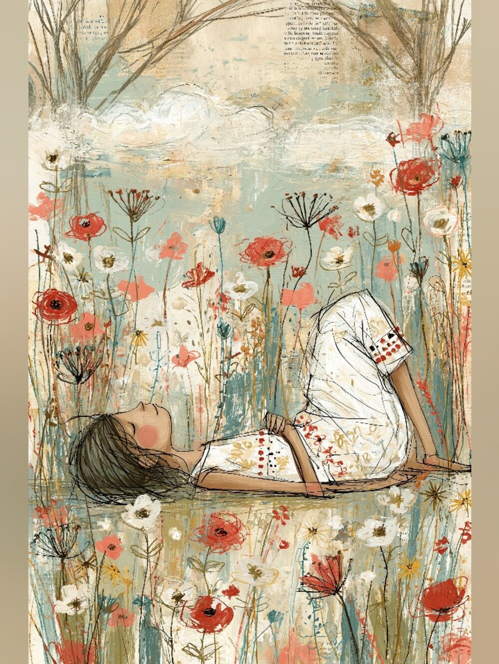 6pc=Girl Within Flowers Prints